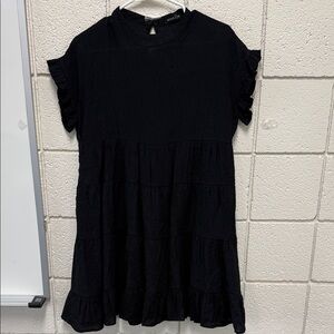 Chic Black Ruffle Sleeve Dress